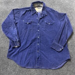 Vintage VIP Shirt Mens XL Blue Corduroy Long Sleeve Button Front Flannel Lined